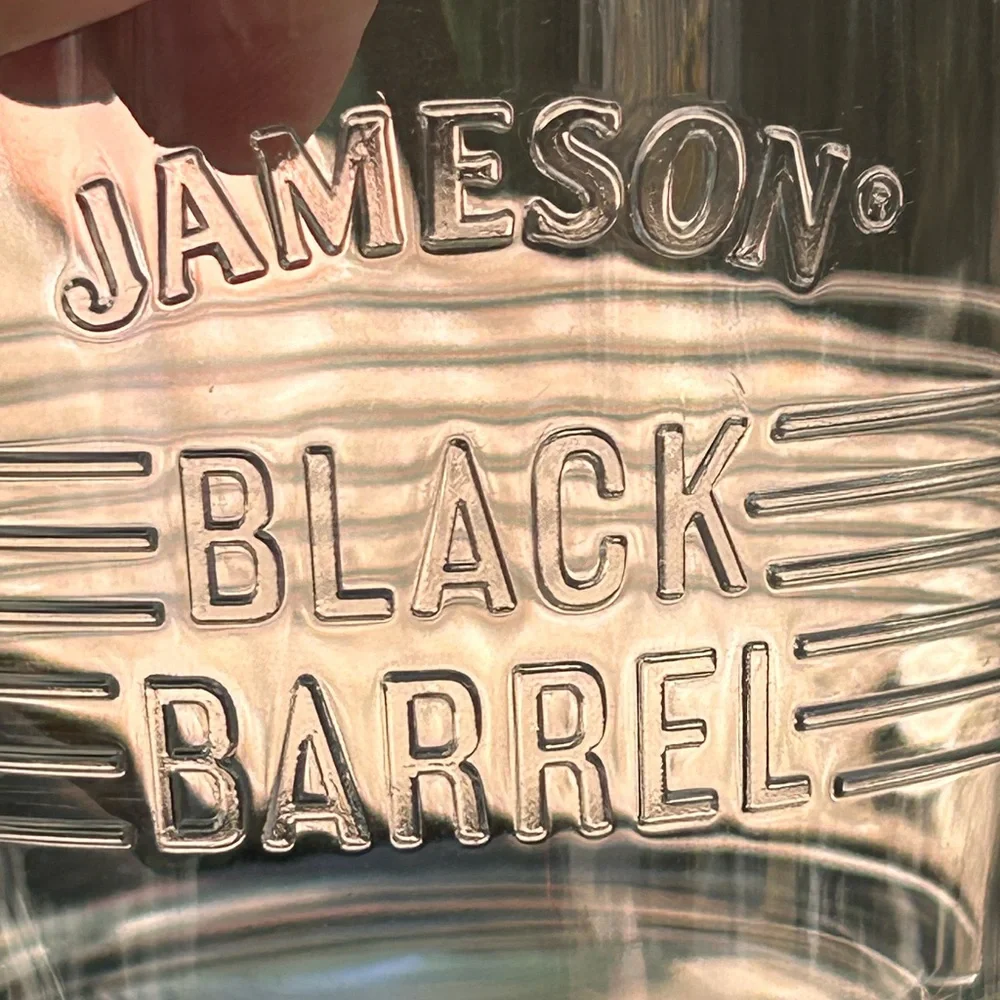 Jameson bourbon whiskey highball rock  glasses black barrel